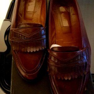 Brass Boot, Burgundy Leather Loafer with Fringe, Size 8.5